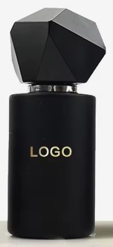 Sort parfumeflaske med facetslebet låg